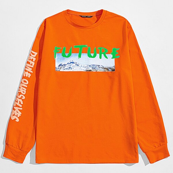 

Men Neon Orange Slogan Graphic Tee, Orange neon