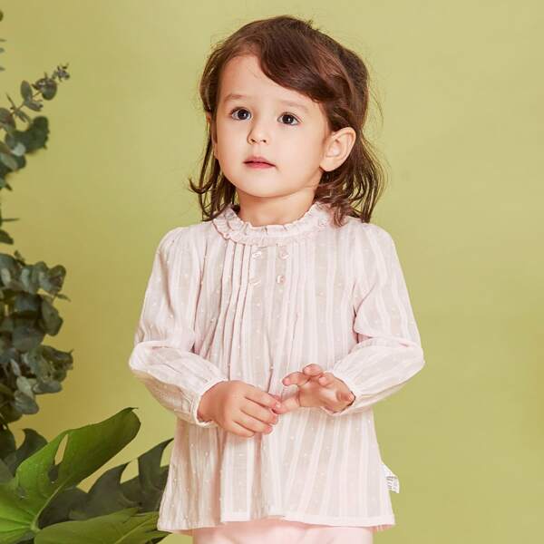

Toddler Girls Frill Neck Button Back Blouse, Baby pink