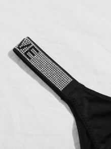 Bragas con diseño de diamante de imitación con estampado de letras - Negro - Ver 5