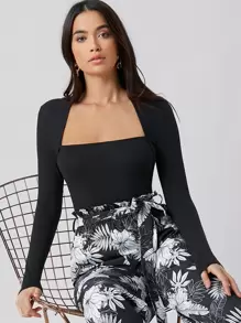 Firerie Square Neck Fitted Black Top - Black - View 1