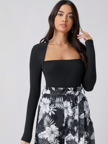 Firerie Square Neck Fitted Black Top - Black - View 4