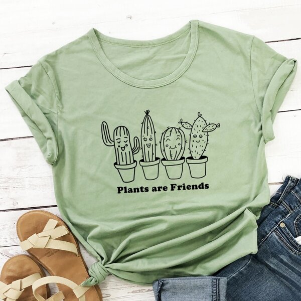 

Cactus And Slogan Graphic Tee, Mint green