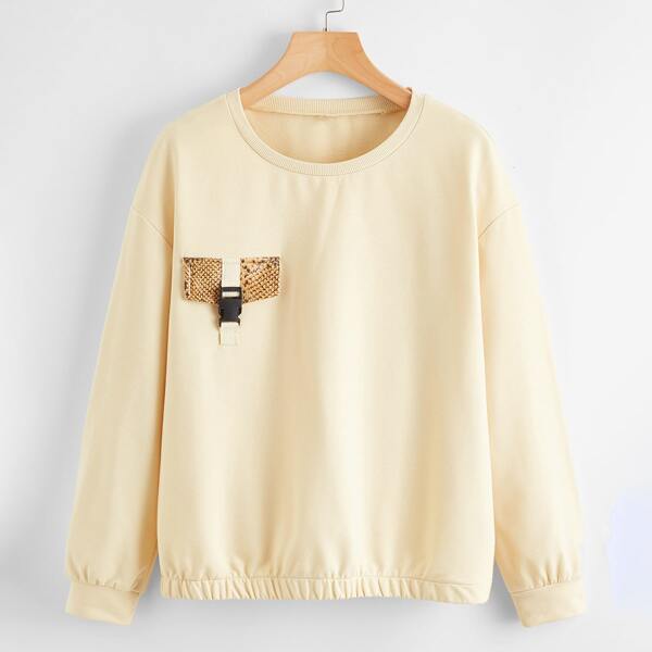 

Buckle Snakeskin Patched Sweatshirt, Beige