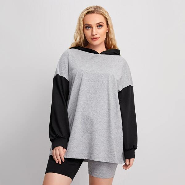 

Plus Colorblock Hoodie & Shorts Set, Grey