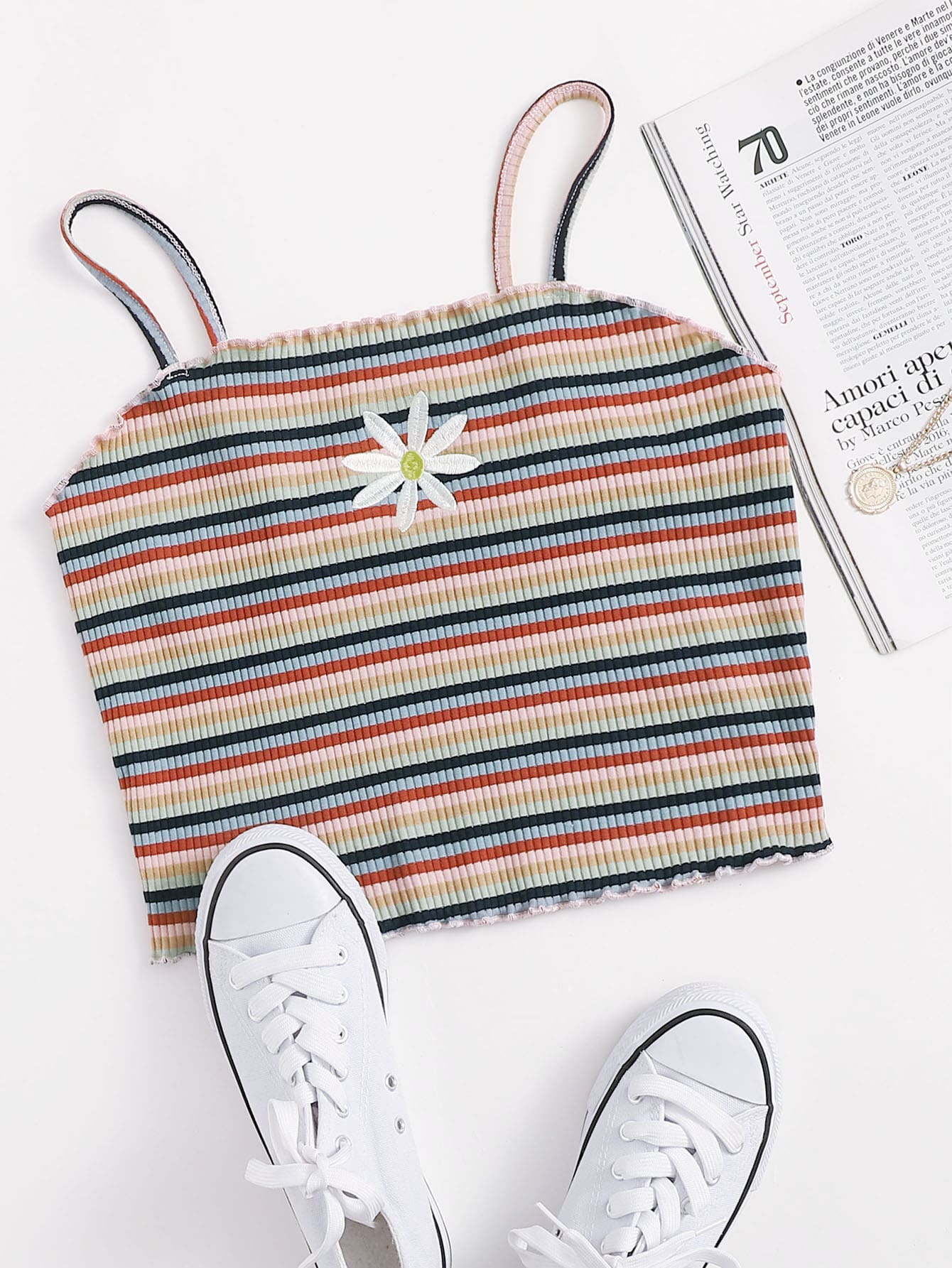 Plus Size Floral Embroidered Stripe Cami Top thumbnail