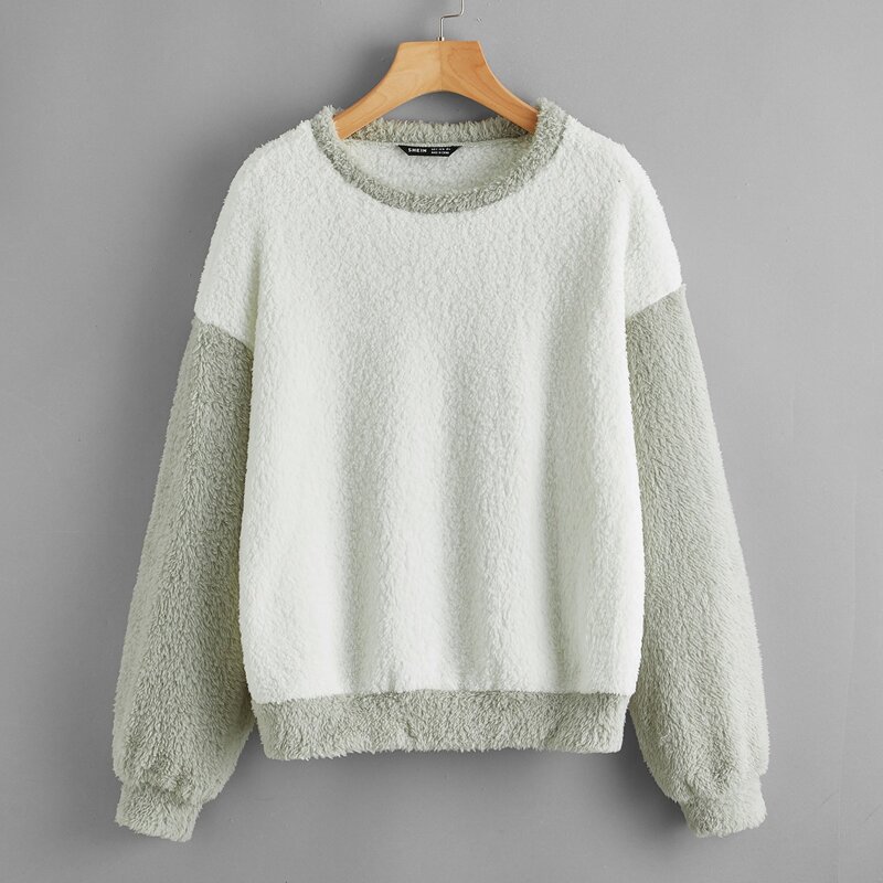 

Colorblock Teddy Pullover, Beige