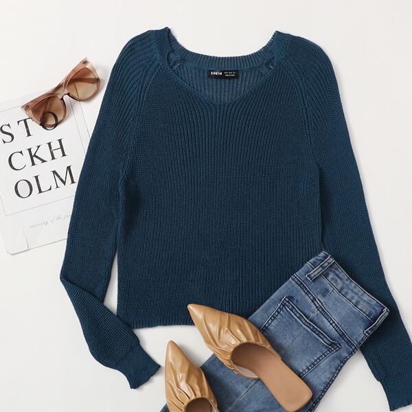 

Tie Back Raglan Sleeve Sweater, Navy blue