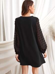 SHEIN Clasi Swiss Dot Side Solid Dress - Black - View 2