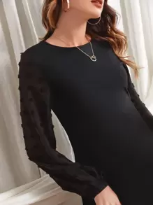 SHEIN Clasi Swiss Dot Side Solid Dress - Black - View 3