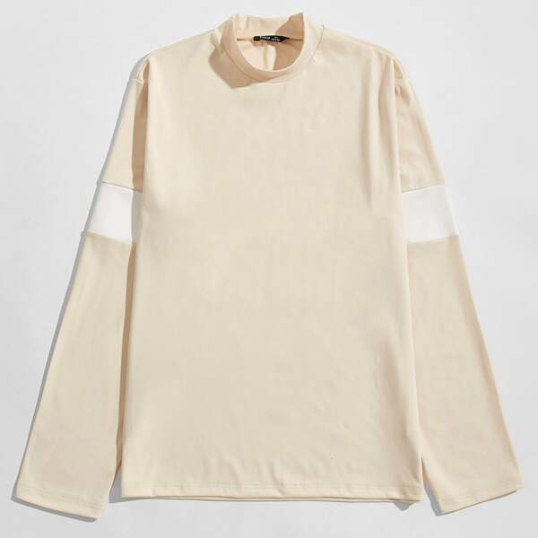 

Men Mock Neck Tee, Beige
