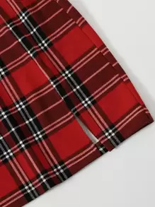 SHEIN X Sofía Suescun Split Hem Tartan Skirt - Multicolor - View 4