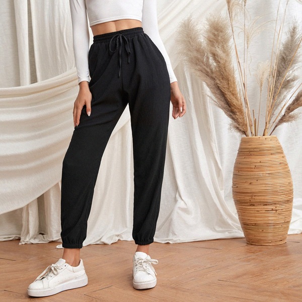

Drawstring Waist Striped Side Joggers, Black