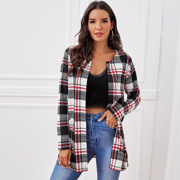 

Open Front Plaid Coat, Multicolor