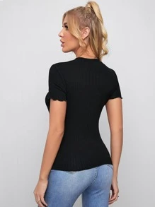 SHEIN Essnce Áo thun Xù nhỏ màu trơn Giải trí - màu đen - Xem 2