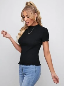 SHEIN Essnce Áo thun Xù nhỏ màu trơn Giải trí - màu đen - Xem 5