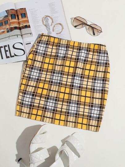 SHEIN Tartan Print Bodycon Skirt