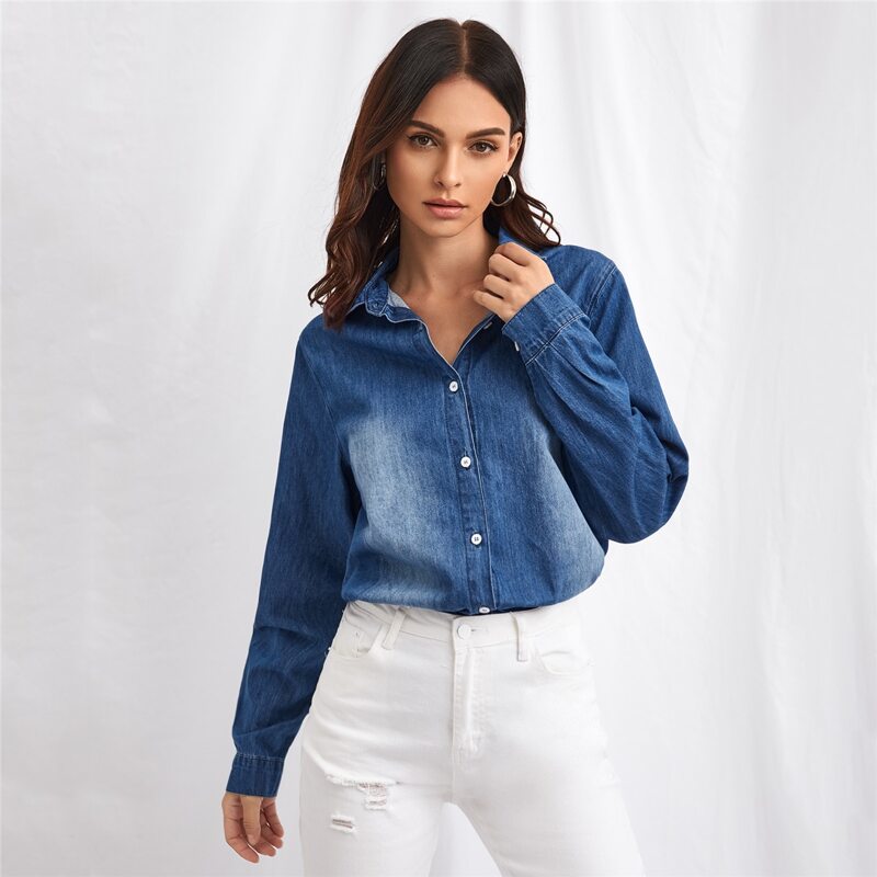 

Button Front Curved Hem Denim Jacket, Medium wash