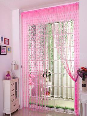 1pc Pink Heart String Single Panel Curtain,Romantic Polyester Heart Shaped Single Panel Blackout Curtain For Bedroom And Living Room