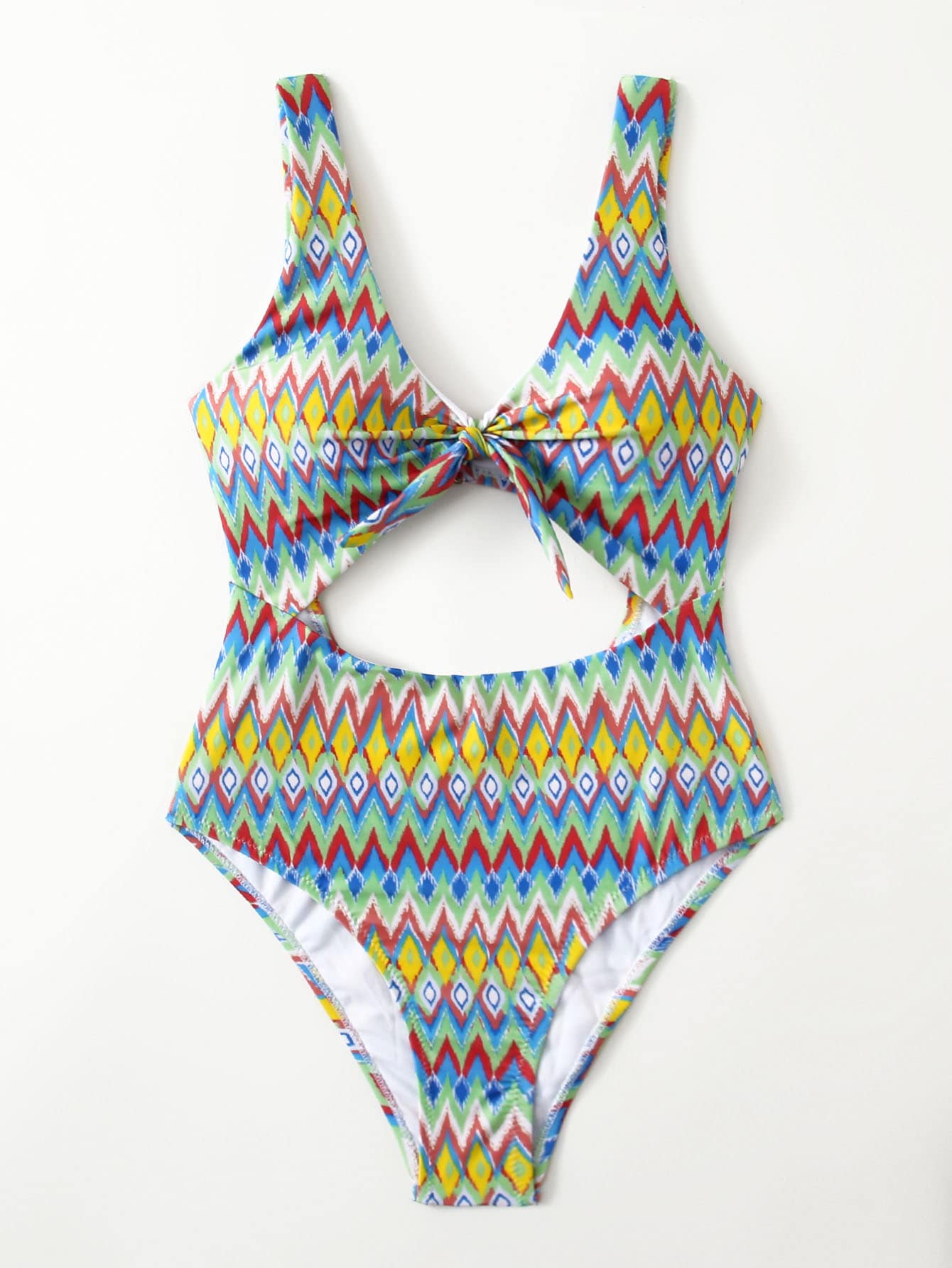 Geometric Knot Front One Piece Swimsuit Summer - Multicolor - View 1