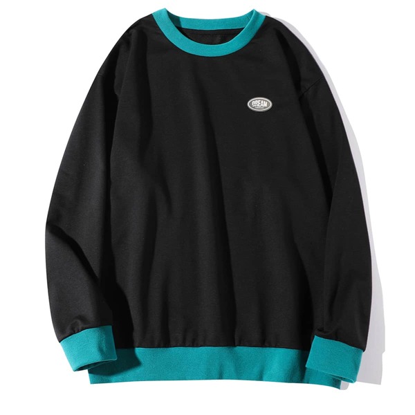 

Men Letter Patched Contrast Binding Sweatshirt, Black