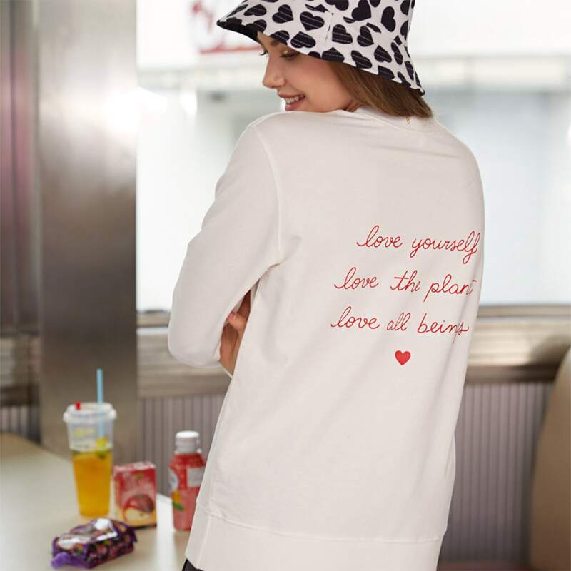 

Heart Slogan Print Back Sweatshirt, White