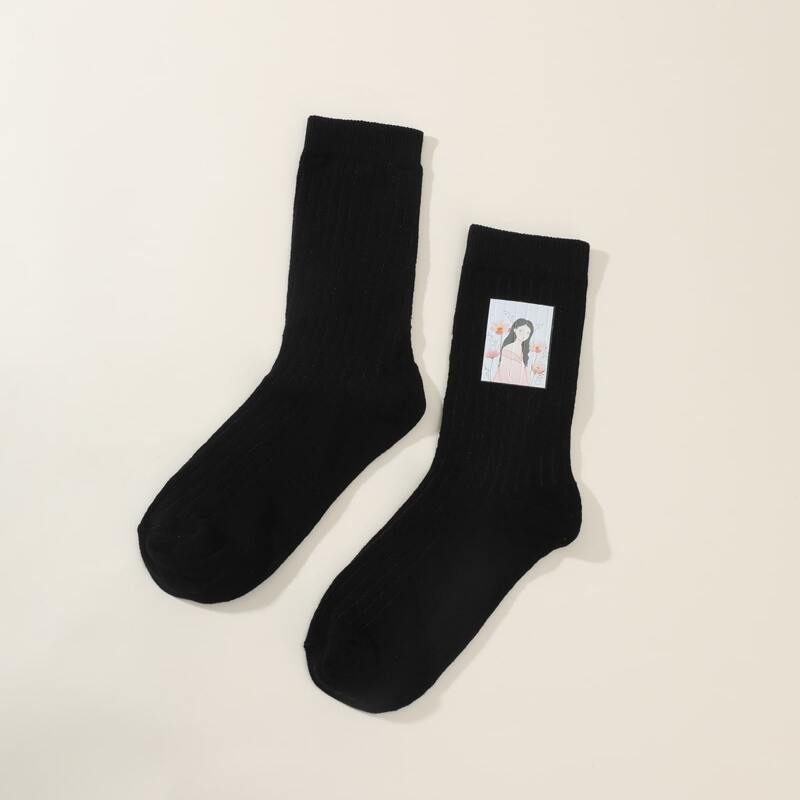 

1pair Figure Pattern Crew Socks, Multicolor