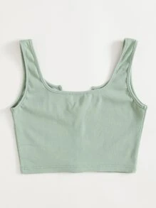 SHEIN EZwear Notch Neck Button Front Tank Top - Mint Green - View 3