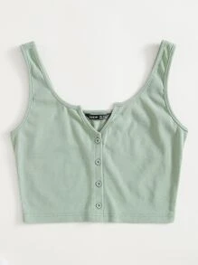 SHEIN EZwear Notch Neck Button Front Tank Top - Mint Green - View 5