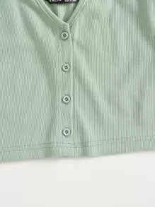 SHEIN EZwear Notch Neck Button Front Tank Top - Mint Green - View 6