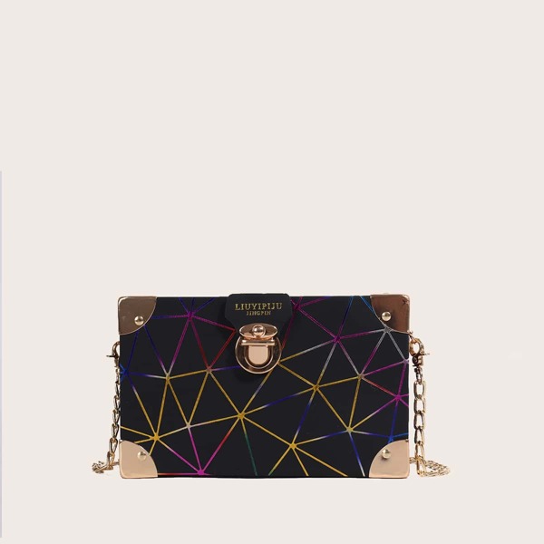 

Geometric Pattern Box Bag, Black