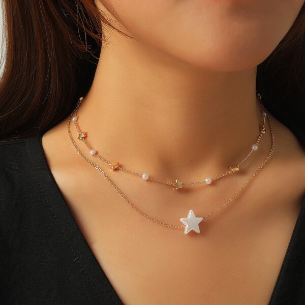 

Star Decor Layered Necklace, Gold