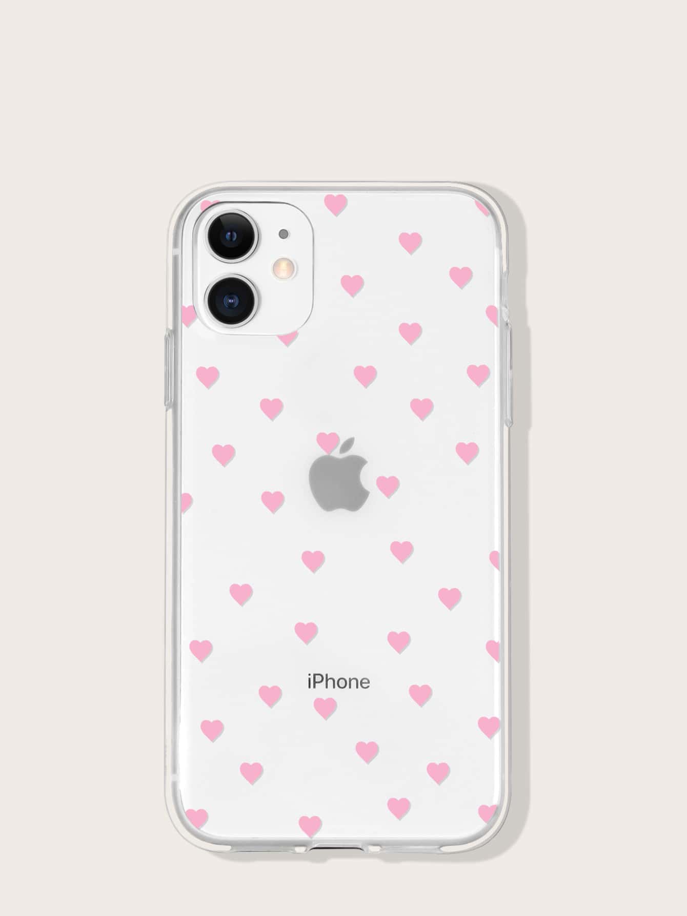 Valentines Y2K Heart Print Clear Case Compatible With IPhone - Baby Pink - View 1
