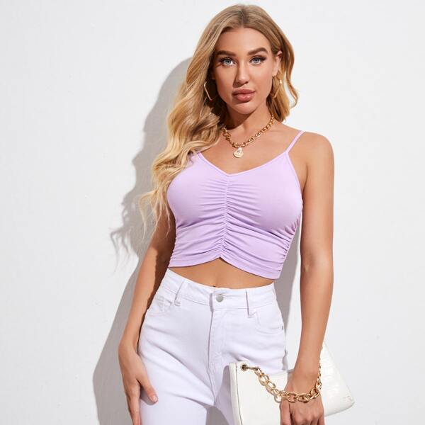 

Ruched Front Solid Cami Top, Lilac purple