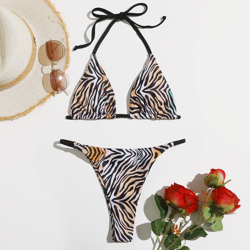 

Tiger Stripe Tanga Bikini Swimsuit, Multicolor