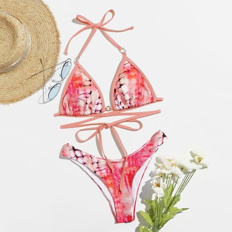 

Tie Dye Crisscross Detail Bikini Swimsuit, Multicolor
