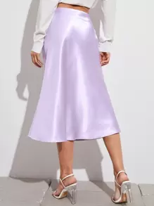 SHEIN BAE Zipper Side Solid Satin Skirt - Lilac Purple - View 2