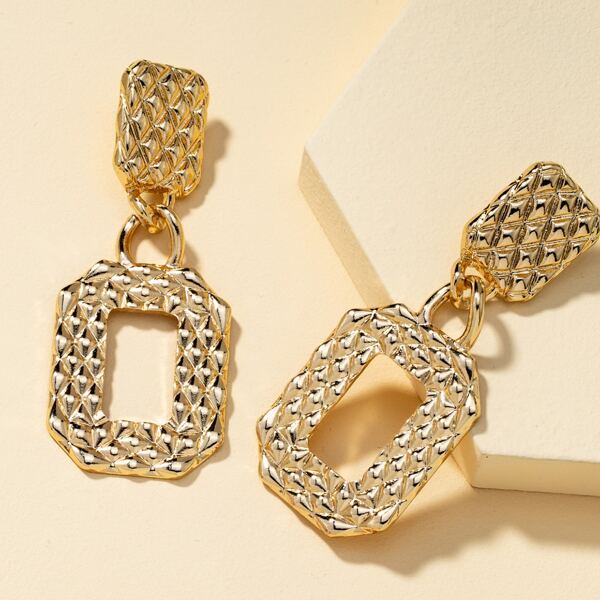 

Textured Metal Geometric Drop Earrings, Gold