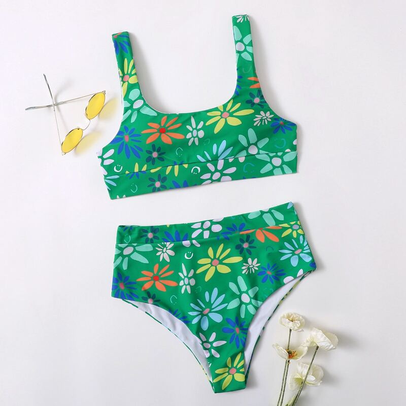 

Floral Tank Bikini Swimsuit, Green