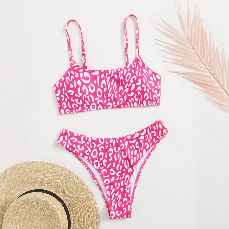 

Leopard Cami Bikini Swimsuit, Pink