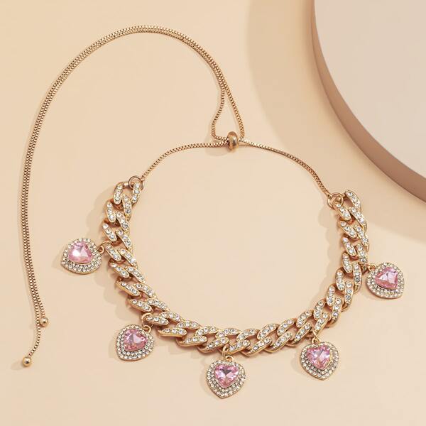 

Rhinestone Heart Pendant Necklace, Multicolor
