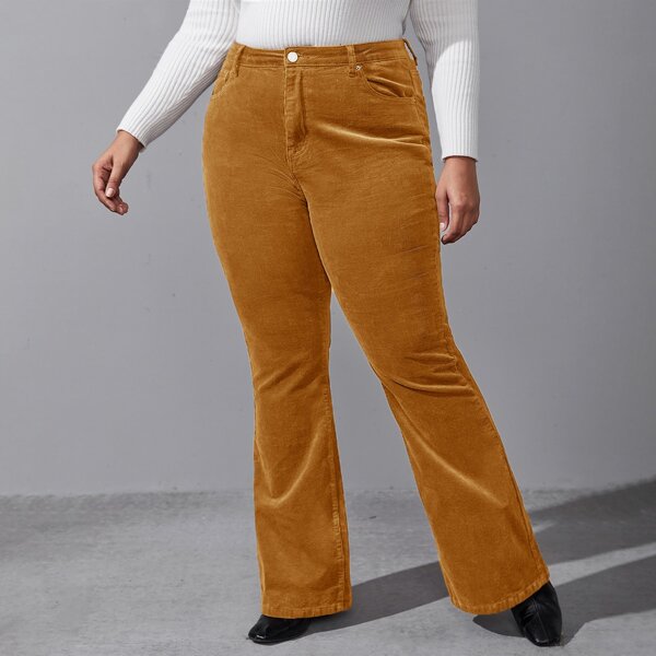 

Plus High Waist Cord Flare Leg Pants, Ginger