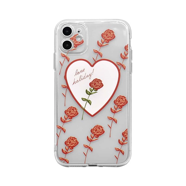 

Прозрачный чехол для iPhone с узором розы и сердечка, Многоцветный