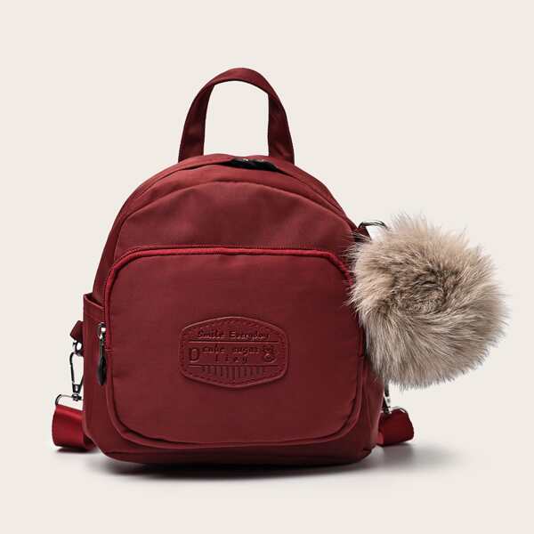 

Pom-pom Decor Backpack, Burgundy