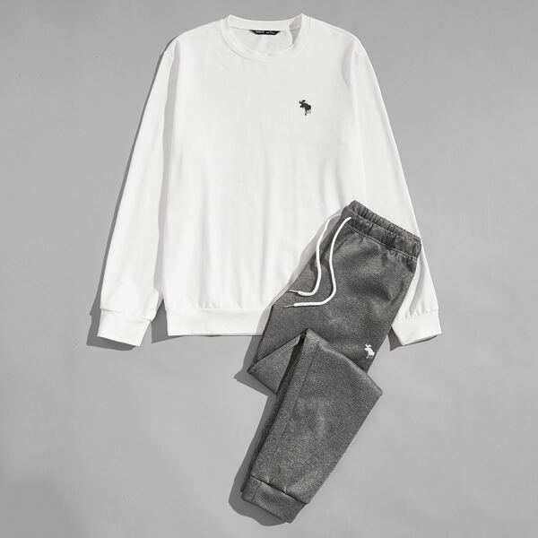 

Men Embroidered Detail Pullover & Joggers Set, Multicolor