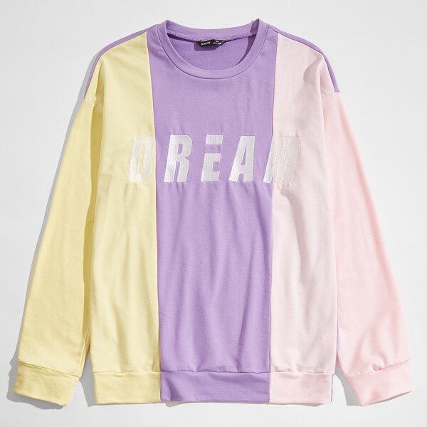 

Men Letter Embroidered Colorblock Pullover, Multicolor