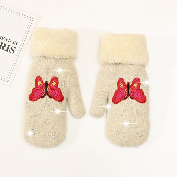 

Butterfly Embroidered Gloves, Beige