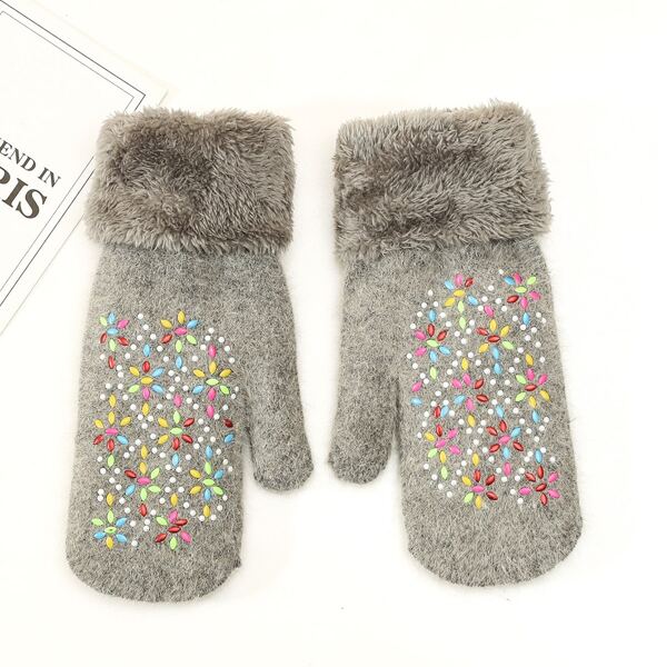 

Fluffy Trim Gloves, Grey
