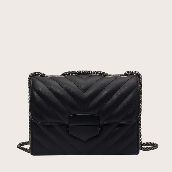 

Chevron Chain Shoulder Bag, Black
