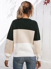 SHEIN LUNE Color Block Drop Shoulder Sweater - Multicolor - View 2