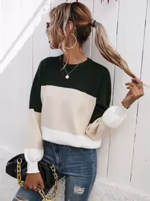 SHEIN LUNE Color Block Drop Shoulder Sweater - Multicolor - View 3